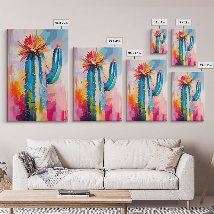 Colorful Cactus Framed Canvas Print - Vibrant Succulent Wall Art, Living Room Decor, Modern Artwork Unique Desert Art for Bedroom and Office
