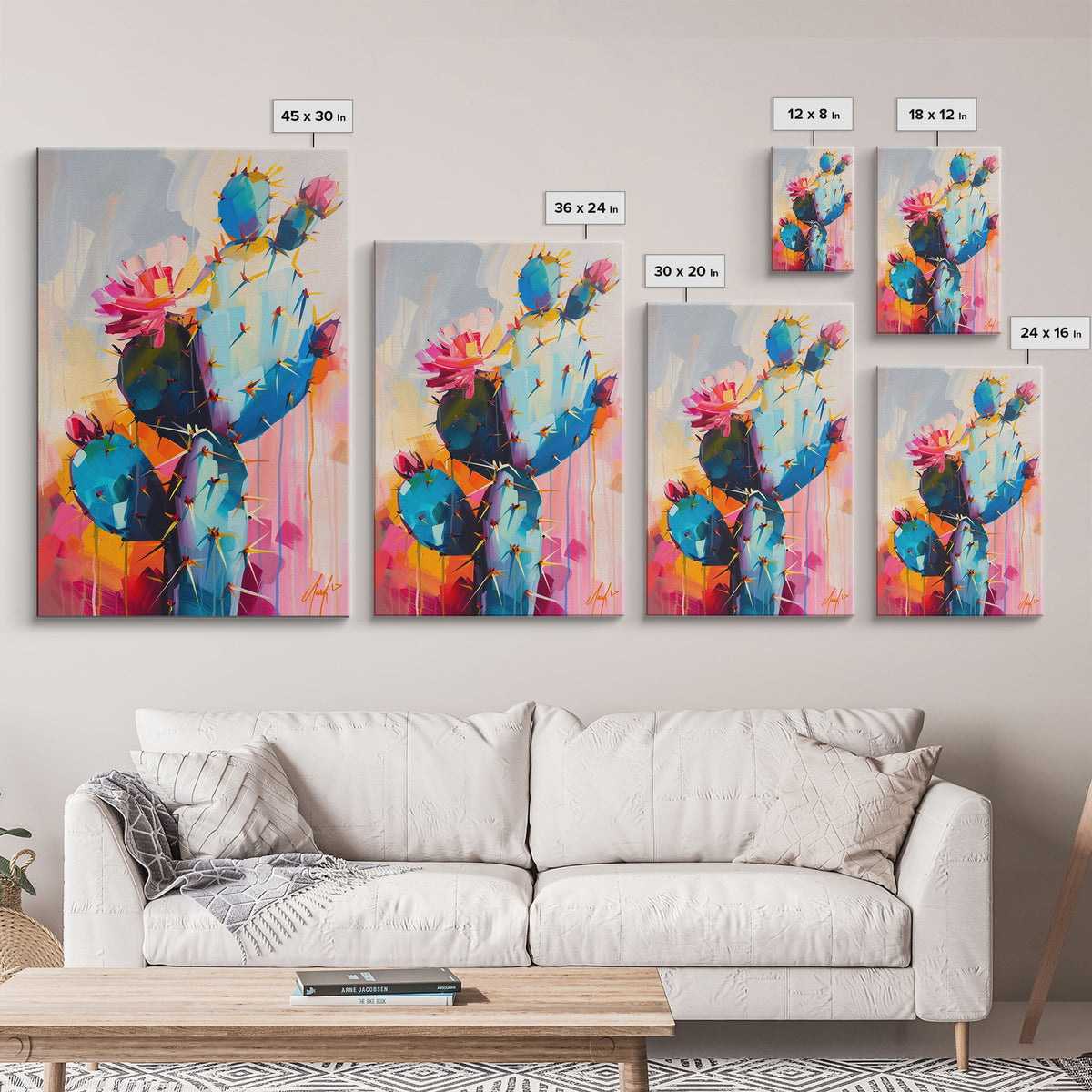 Flowering Cactus Framed Canvas Print - Desert Plant Wall Art, Living Room Decor, Modern Artwork, Unique Succulent Art for Bedroom and Office