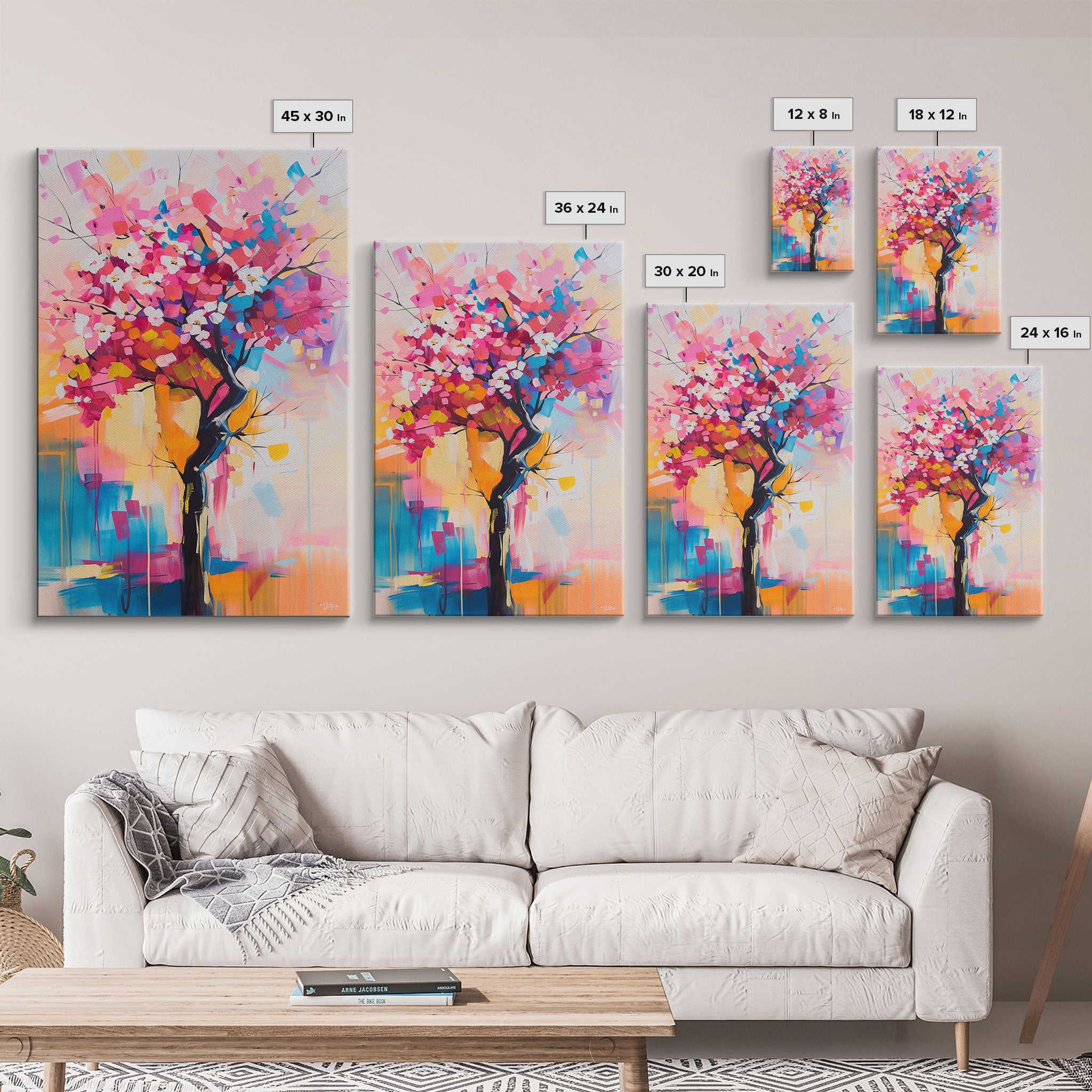 Colorful Blossom Tree Framed Canvas Print - Nature Wall Art, Living Room Decor, Modern Artwork, Unique Floral Art for Bedroom and Office