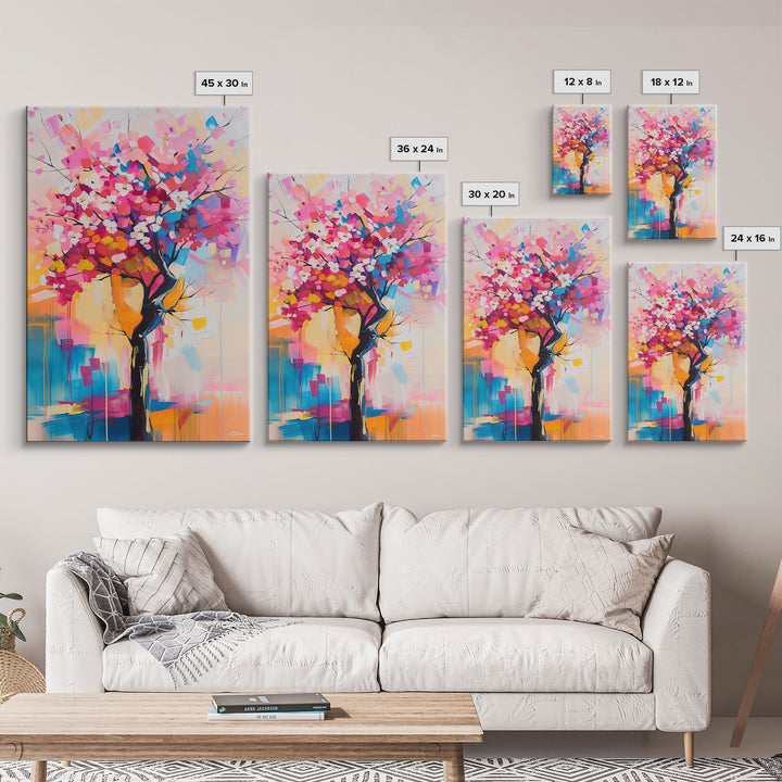 Colorful Blossom Tree Framed Canvas Print - Nature Wall Art, Living Room Decor, Modern Artwork, Unique Floral Art for Bedroom and Office