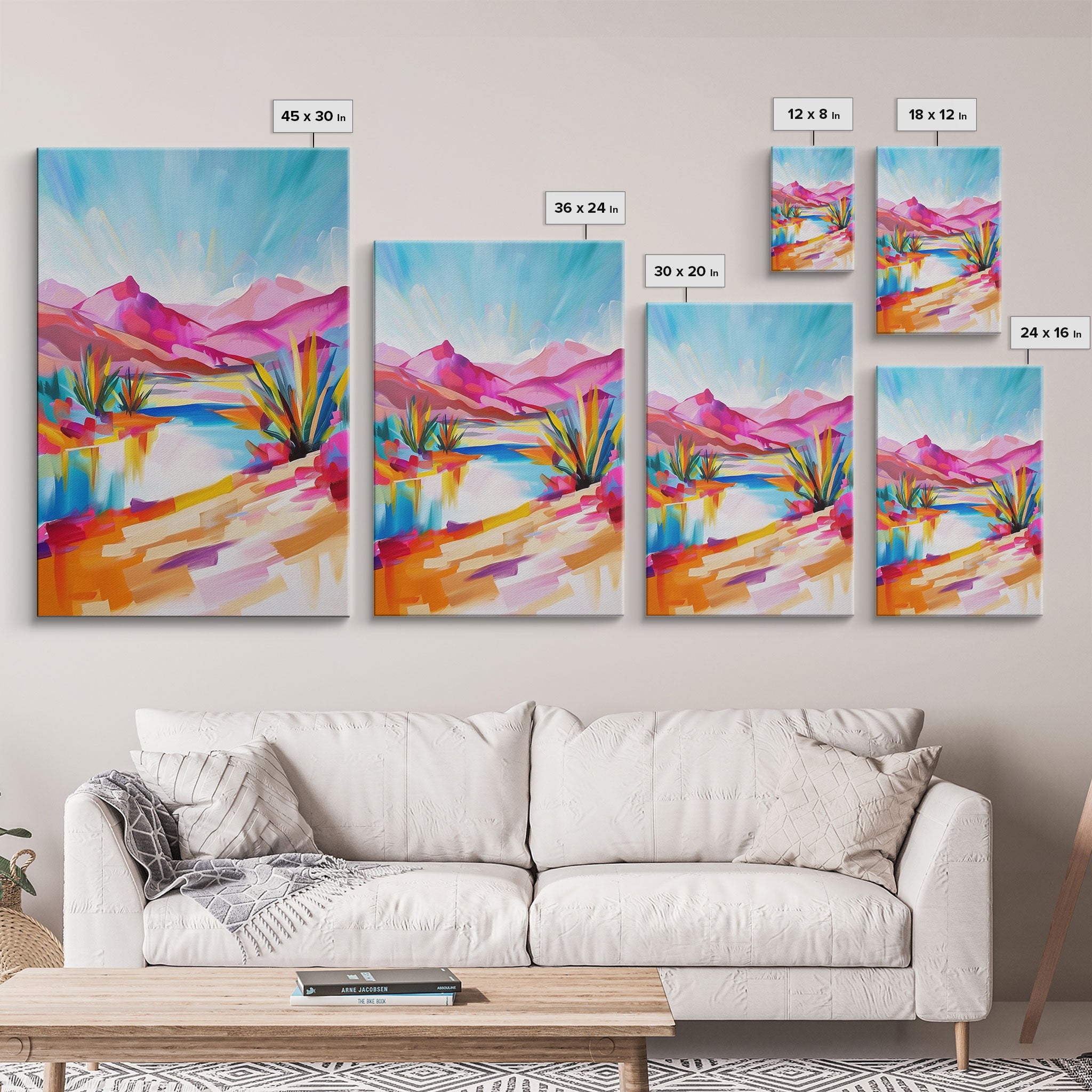 Bright Southwestern Landscape Art - Framed Canvas Print, Desert Decor, Vibrant Living Room Wall Art, Colorful Nature Scene