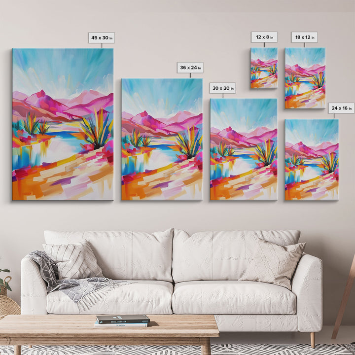 Bright Southwestern Landscape Art - Framed Canvas Print, Desert Decor, Vibrant Living Room Wall Art, Colorful Nature Scene