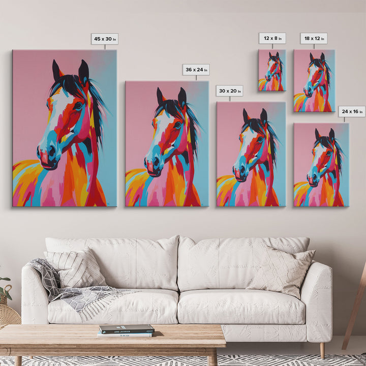 Colorful Horse Portrait - Framed Canvas Print, Bold Wall Art, Living Room Decor, Modern Horse Artwork, Vibrant Animal Art, Bedroom Decor