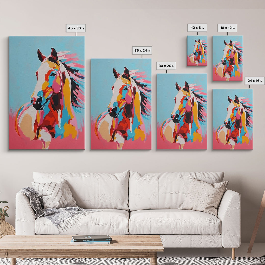 Bold Horse Portrait in Bright Colors - Framed Canvas Print, Modern Wall Art, Living Room Decor, Vibrant Animal Artwork, Bedroom Art Print