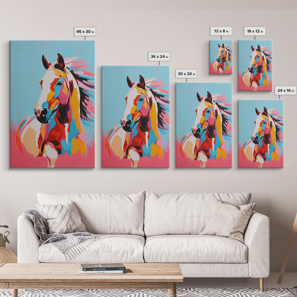 Bold Horse Portrait in Bright Colors - Framed Canvas Print, Modern Wall Art, Living Room Decor, Vibrant Animal Artwork, Bedroom Art Print