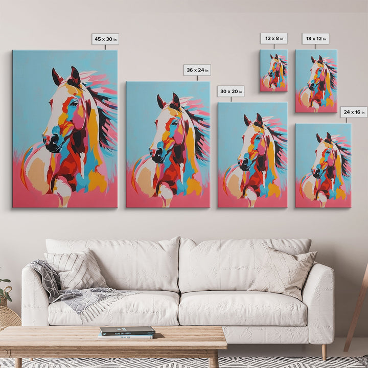 Bold Horse Portrait in Bright Colors - Framed Canvas Print, Modern Wall Art, Living Room Decor, Vibrant Animal Artwork, Bedroom Art Print