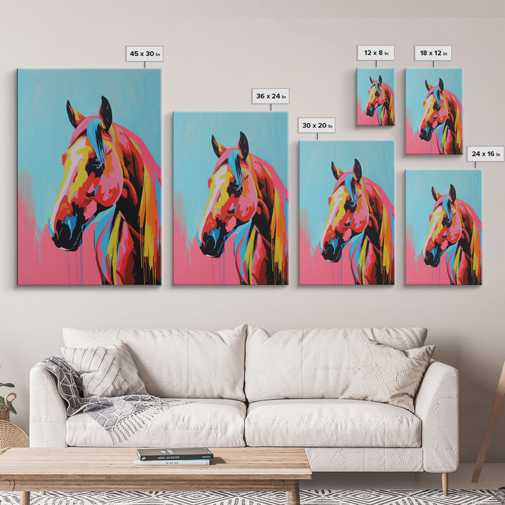 Colorful Horse Head Art - Framed Canvas Print, Vibrant Wall Art, Modern Living Room Decor, Horse Portrait, Bold Animal Artwork, Bedroom Art
