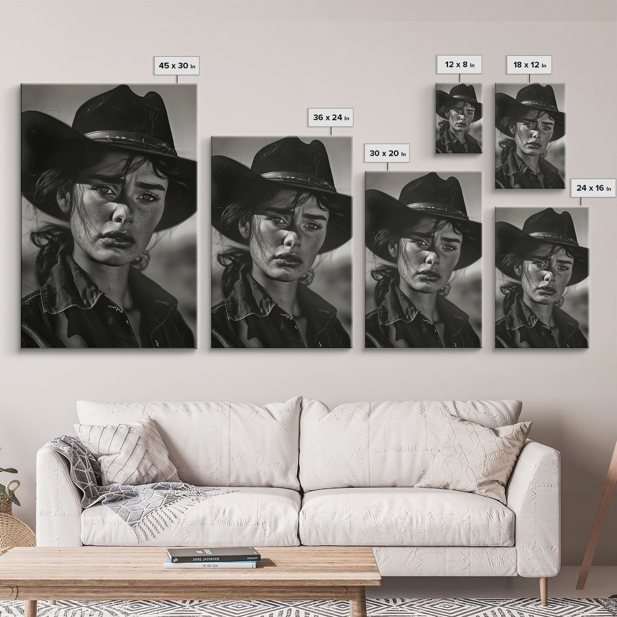 Intense Black and White Portrait of a Female Cowboy for Western Wall Art, Canvas Prints, Rustic Home Decor, Living Room Art, Bedroom Art