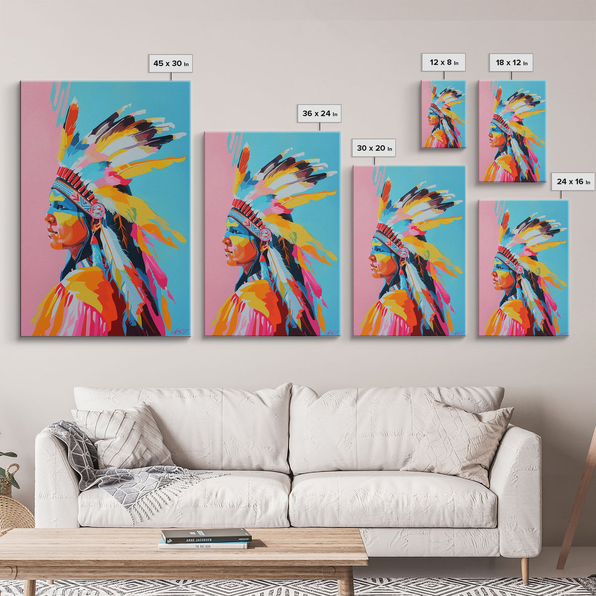 Colorful Native American Woman Framed Canvas Print - Stunning Wall Art, Bedroom Decor, Vibrant Tribal Artwork for Living Room