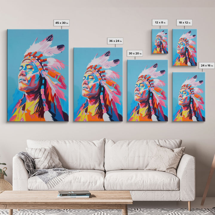 Bold Native American Headdress Framed Canvas Print - Striking Wall Art, Living Room Decor, Colorful Tribal Art for Home Decoration