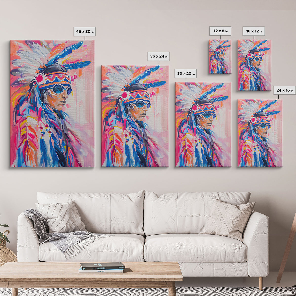 Modern Native American Framed Canvas Print - Colorful Wall Art, Tribal Decor, Bold Living Room Art, Contemporary Indigenous Artwork