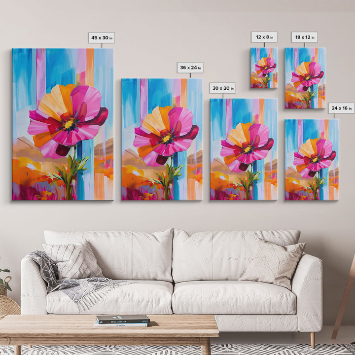 Abstract Flower Bloom Framed Canvas Print - Colorful Wall Art, Living Room Decor, Modern Floral Art for Bedroom, Home Decoration