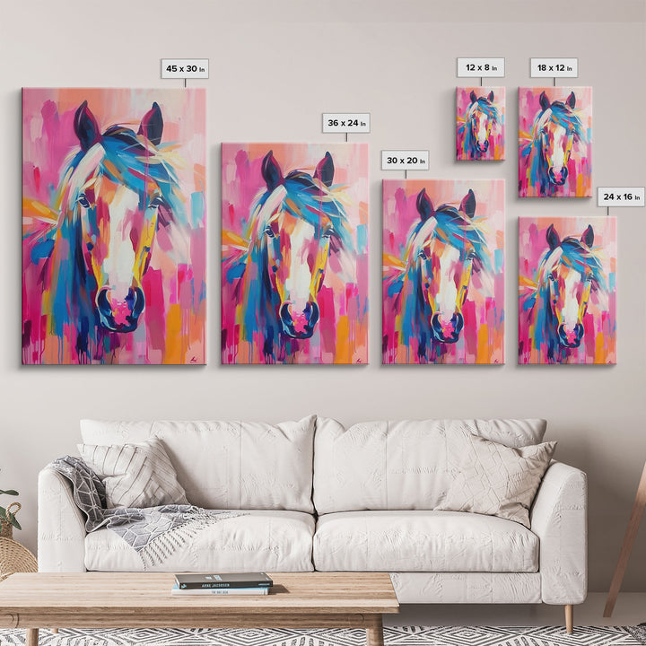Colorful Horse Portrait Art - Framed Canvas Print, Vibrant Living Room Decor, Unique Wall Art, Bedroom Decor