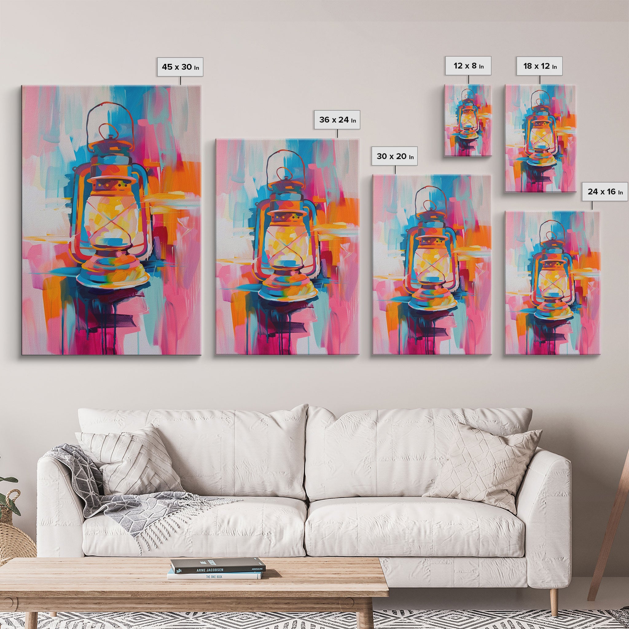 Colorful Abstract Oil Lamp - Framed Canvas Print, Modern Western Art, Unique Lamp Wall Art for Bedroom Decor