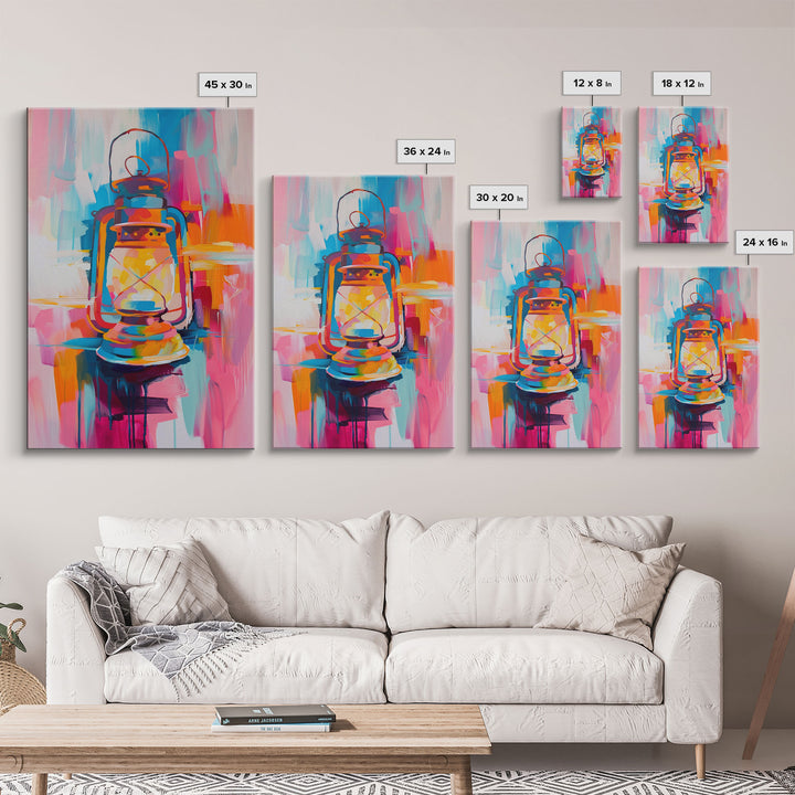 Colorful Abstract Oil Lamp - Framed Canvas Print, Modern Western Art, Unique Lamp Wall Art for Bedroom Decor
