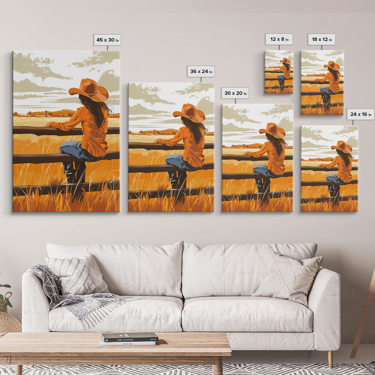 Contemplative Cowgirl on Fence Framed Canvas Print - Serene Western Decor, Country Wall Art for Living Room, Bedroom Artwork