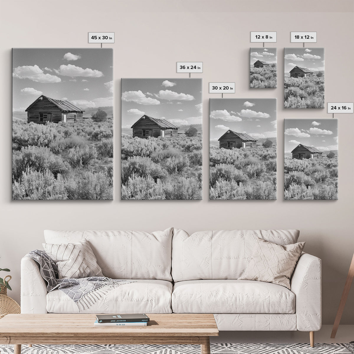 Abandoned Cabin in the Wild Black and White Photography - Framed Canvas Print, Rustic Home Decor, Vintage Landscape Wall Art