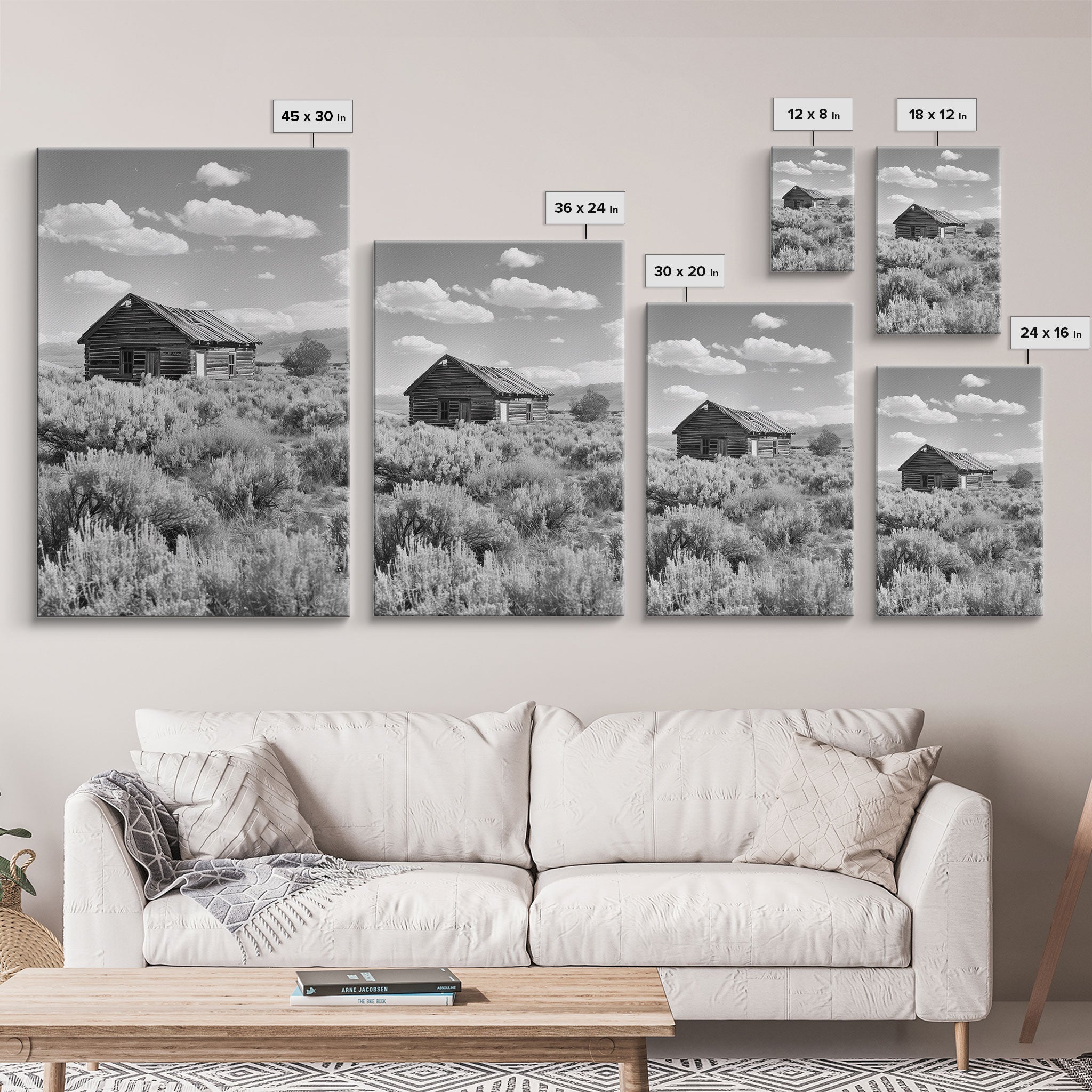 Abandoned Cabin in the Wild Black and White Photography - Framed Canvas Print, Rustic Home Decor, Vintage Landscape Wall Art