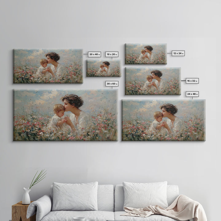 Mother Kissing Baby Among Wildflowers Wall Art, Impressionist Christian Art Print, Nursery Decor, Gift For Mom, Living Room Wall Art