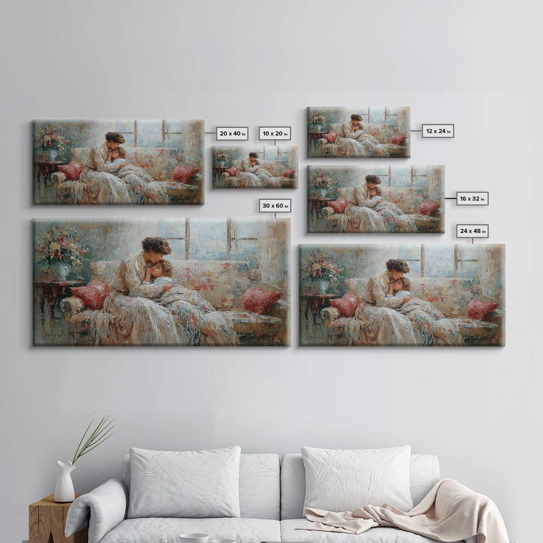 Mother And Baby Morning Embrace Wall Art, Impressionist Nursery Decor, Cozy Bedroom Print, Gift For Mom, Framed Fine Art