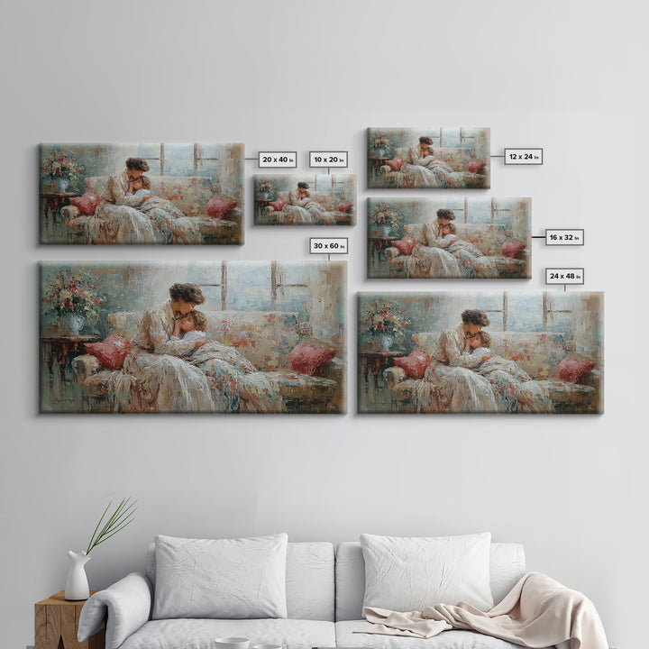 Mother And Baby Morning Embrace Wall Art, Impressionist Nursery Decor, Cozy Bedroom Print, Gift For Mom, Framed Fine Art