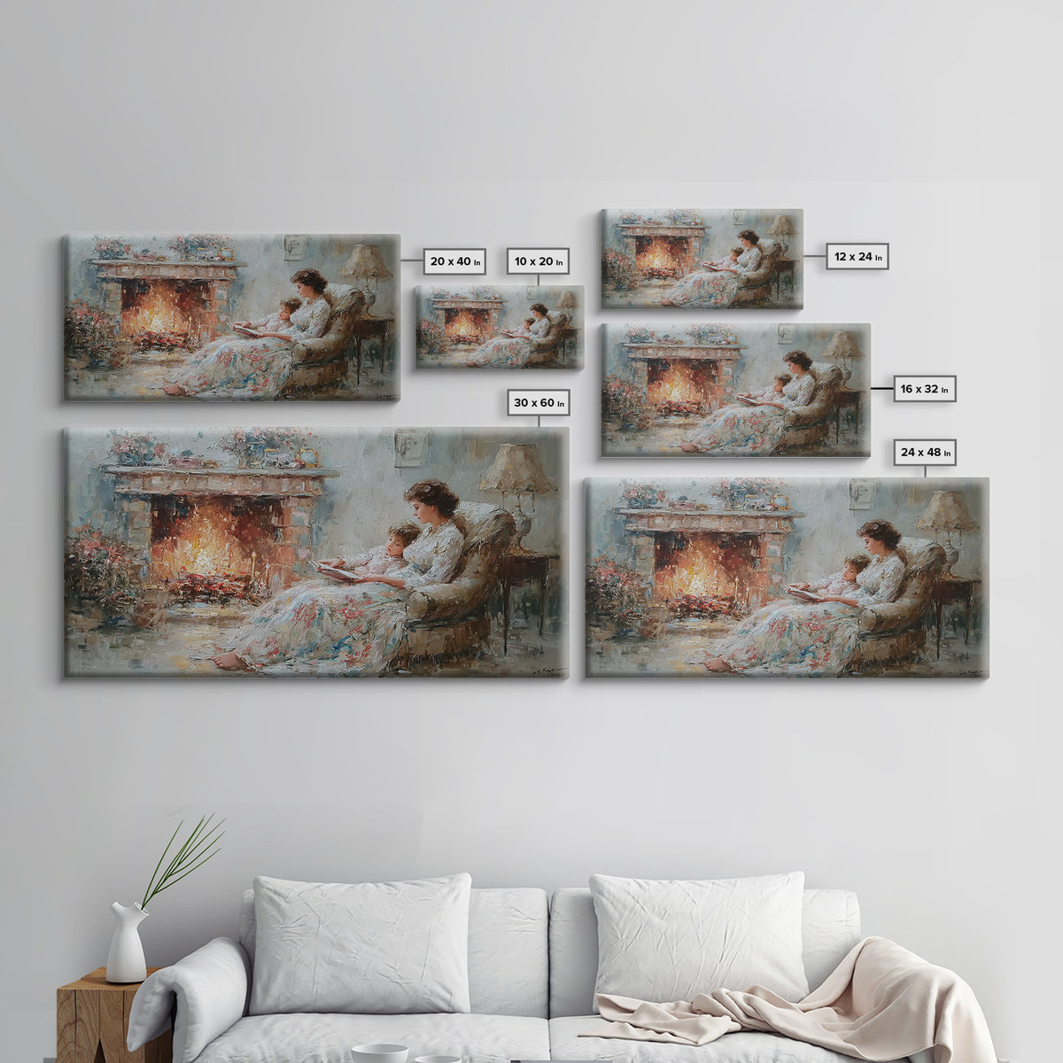 Mother And Child Reading Near Fireplace Wall Art, Impressionist Living Room Decor, Cozy Bedroom Art, Housewarming Gift Print