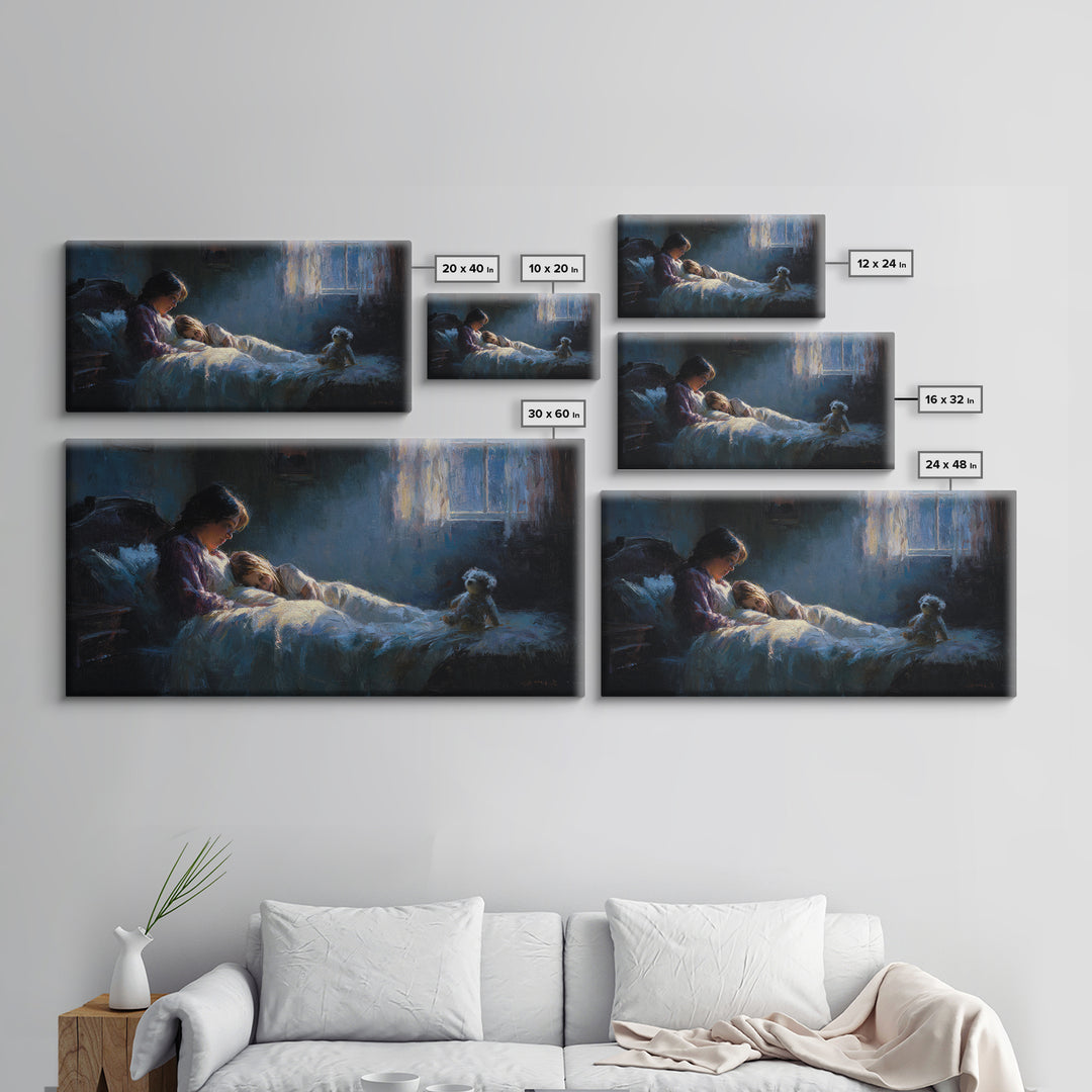 Mother Reading Bedtime Story To Child Wall Art, Cozy Kids Room Decor, Nursery Art Print, Sweet Dreams Bedroom Decor, Gift For Her
