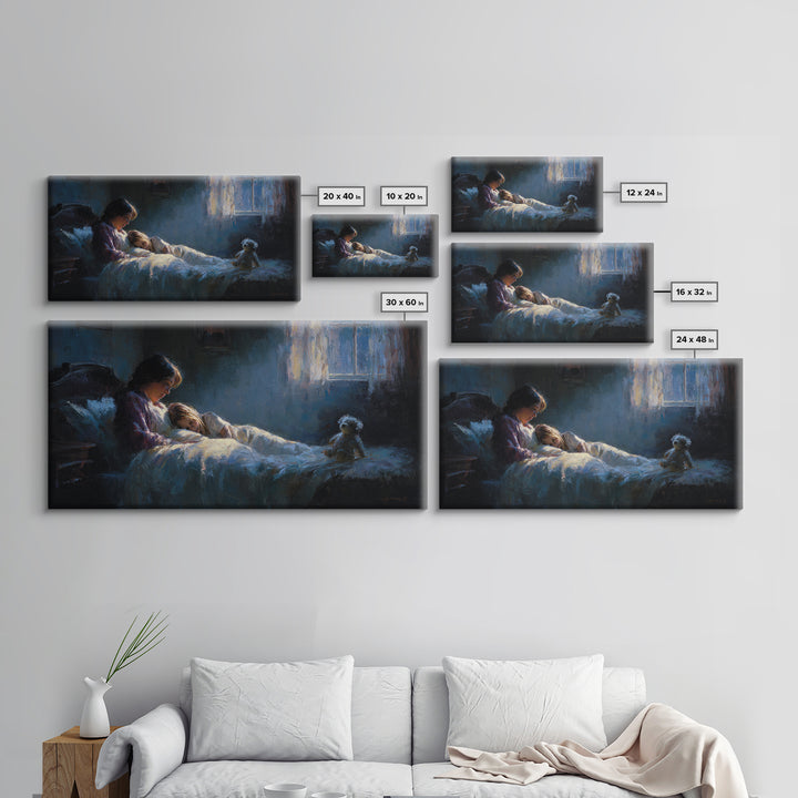 Mother Reading Bedtime Story To Child Wall Art, Cozy Kids Room Decor, Nursery Art Print, Sweet Dreams Bedroom Decor, Gift For Her