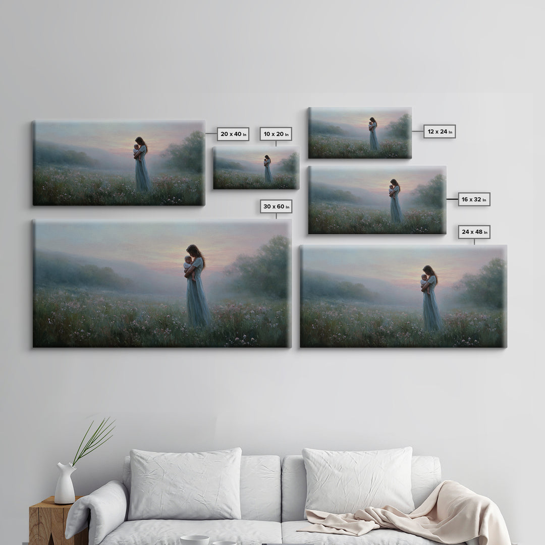 Misty Mother And Baby Meadow Wall Art, Impressionist Wildflower Landscape Print, Serene Nursery Decor, Gift For Mom, Home Decor