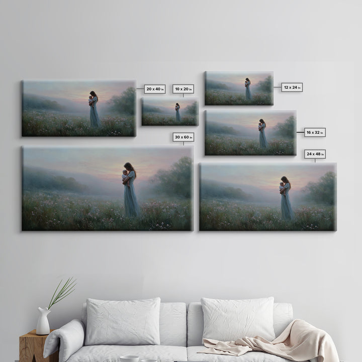 Misty Mother And Baby Meadow Wall Art, Impressionist Wildflower Landscape Print, Serene Nursery Decor, Gift For Mom, Home Decor