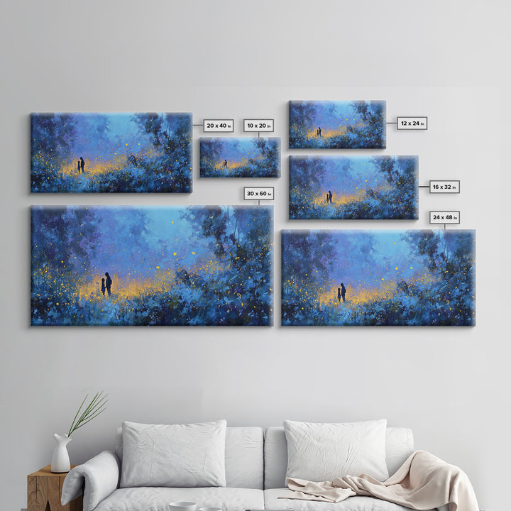 Blue Twilight Mother And Child Firefly Forest Wall Art, Moody Celestial Decor, Fantasy Nursery Print, Gift For Her, Home Decor