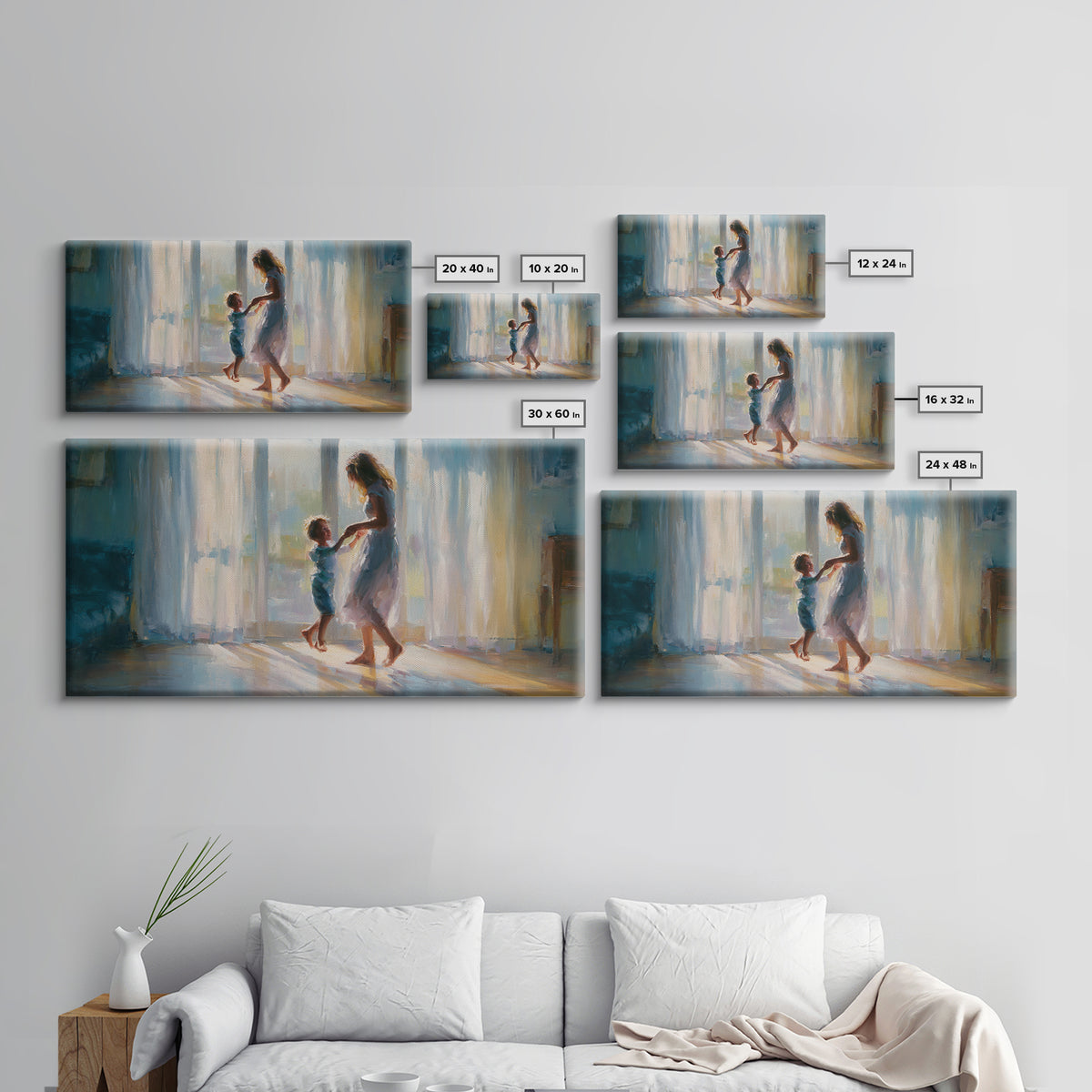 Mother And Child Dancing In Window Light Wall Art, Impressionist Family Painting, Cozy Bedroom Decor, Gift For Her, Living Room Art