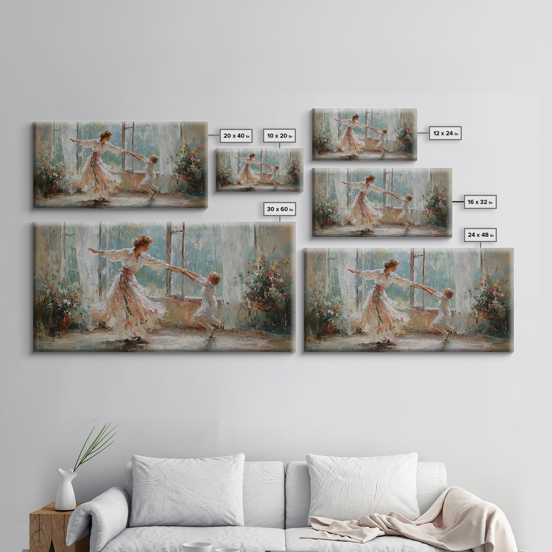 Sunlit Mother And Child Dance Canvas Print, Impressionist Family Wall Art, Nursery Decor, Gift For Mom, Living Room Decor