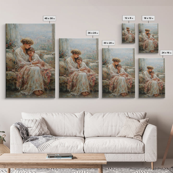 Mother And Child By Bright Window Wall Art, Textured Impressionist Canvas Print For Living Room Decor, Nursery, And Gift For Mom