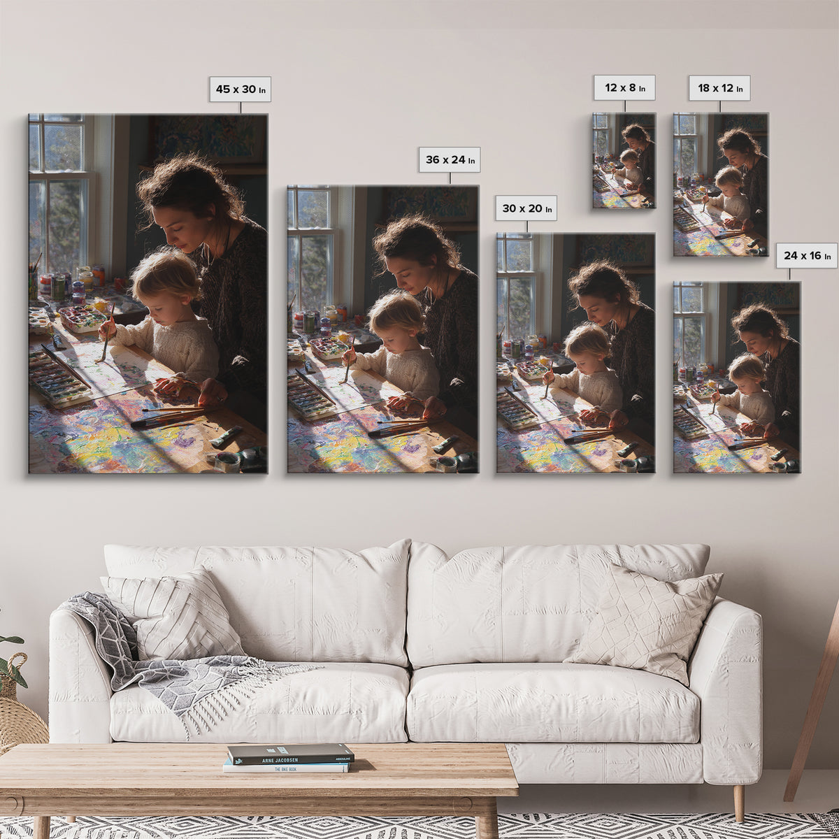Mother And Toddler Painting Together, Sunlit Studio Wall Art, Modern Home Decor, Art Print, Gift For Mom, Kids Room Decor