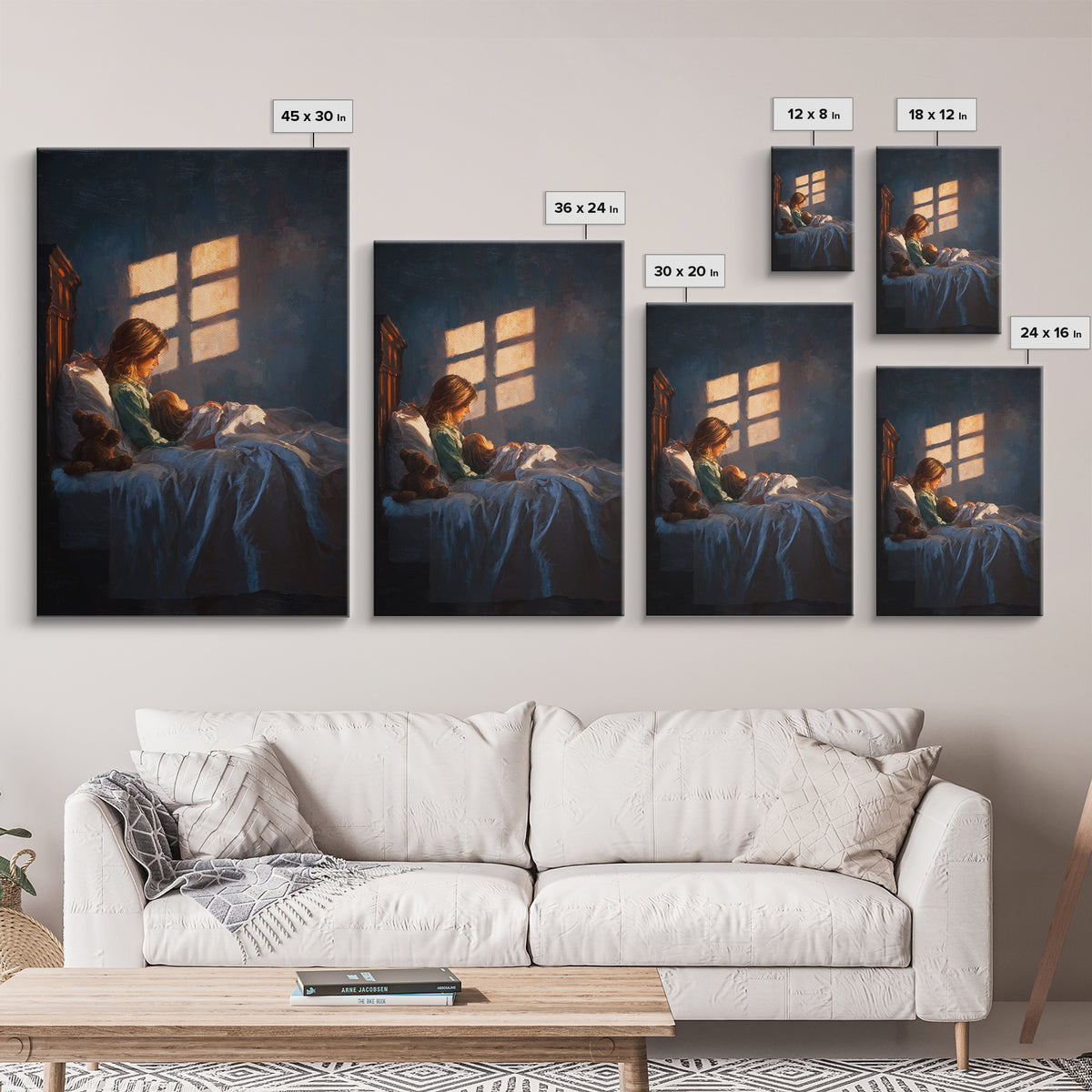 Mother Reading To Child In Bed, Warm Window Light Wall Art, Moody Bedroom Decor, Nursery Art Print, Gift For Mom, Cozy Home Decor