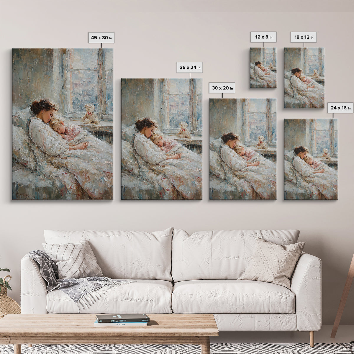 Tender Mother And Child Sleeping By Window Wall Art, Soft Nursery Decor, Mothers Day Gift, Bedroom Art Print, New Mom Gift