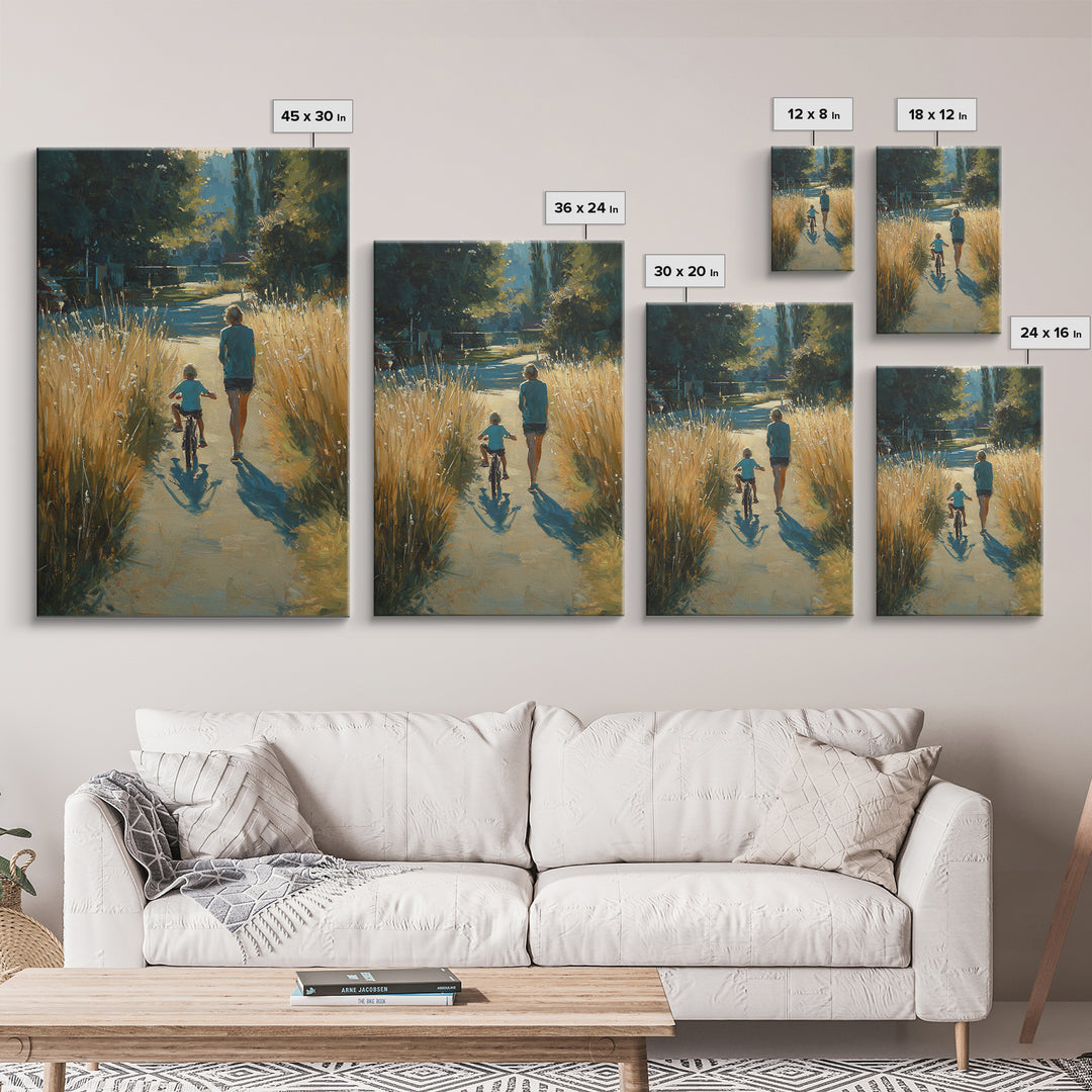 Backlit Mother And Child By Golden River Path Canvas Print, Nature Wall Art, Warm Rustic Living Room Decor, Gift For Her