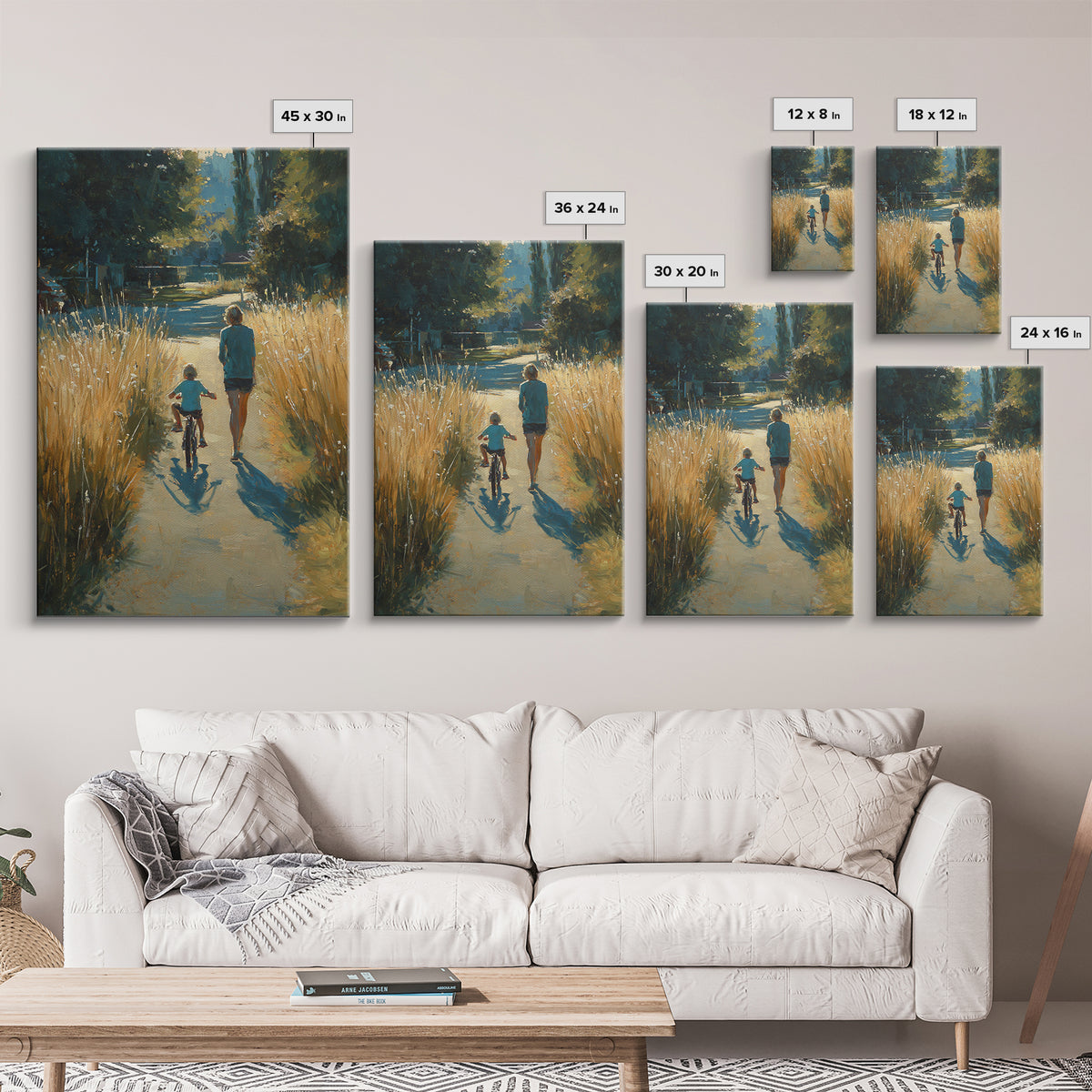 Backlit Mother And Child By Golden River Path Canvas Print, Nature Wall Art, Warm Rustic Living Room Decor, Gift For Her