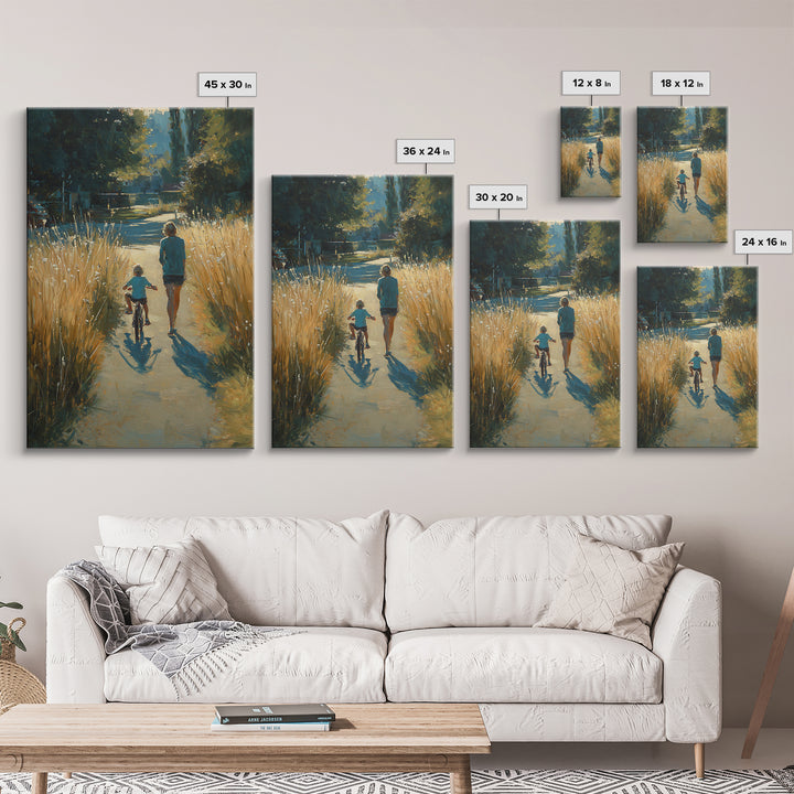 Backlit Mother And Child By Golden River Path Canvas Print, Nature Wall Art, Warm Rustic Living Room Decor, Gift For Her