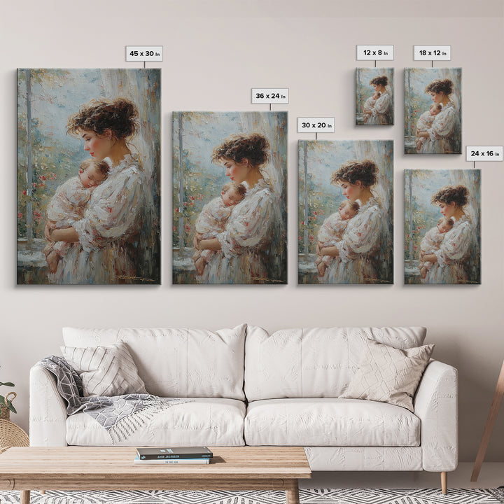 Mother With Sleeping Newborn In Soft Window Light Wall Art, Feminine Nursery Decor, New Mom Gift, Romantic Bedroom Decor