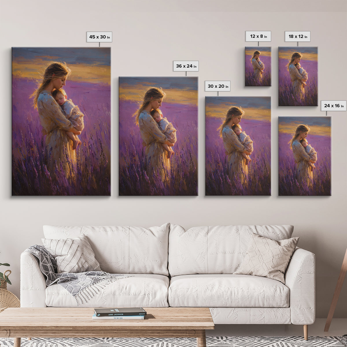 Mother And Sleeping Baby In Lavender Field Wall Art, Sunset Impressionist Oil Painting, Romantic Bedroom Decor, Gift For Mom