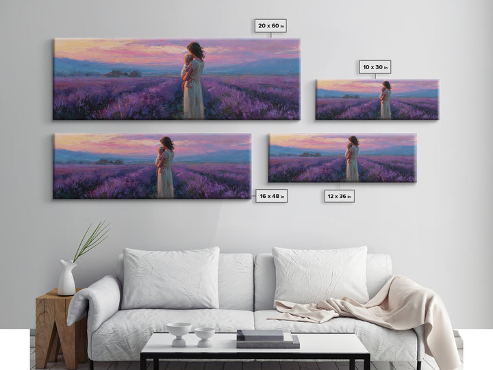Mother And Baby Lavender Path Wall Art, Sunset Provence Landscape Framed Canvas Print, Romantic Bedroom Decor Gift For Mom