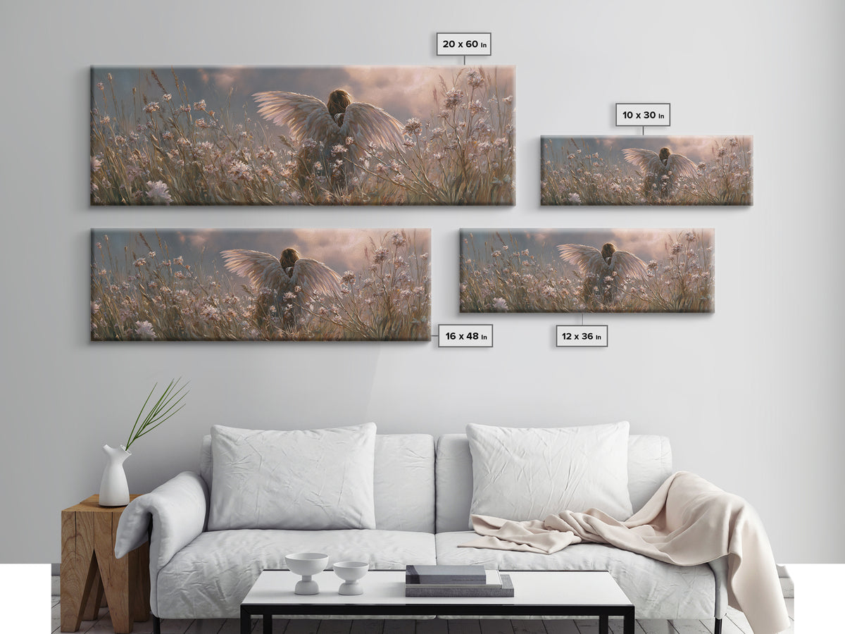 Angel In Wildflower Meadow Wall Art, Spiritual Nursery Decor, Ethereal Landscape Print, Christian Gift, Above Bed Art, Calming Decor