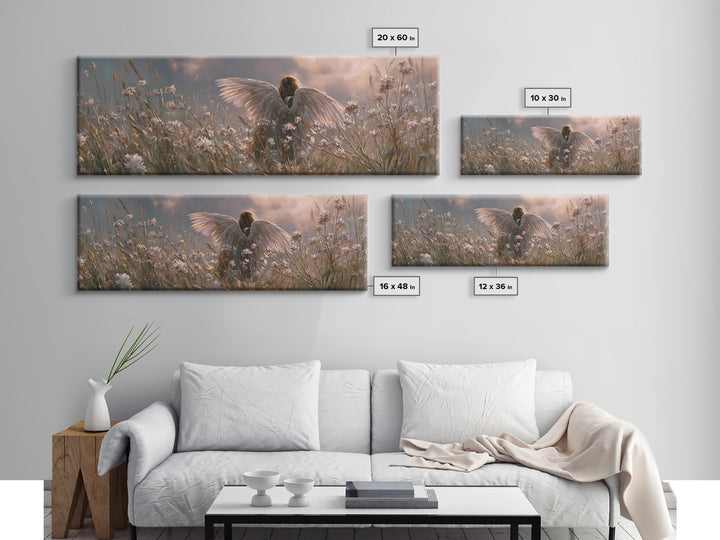 Angel In Wildflower Meadow Wall Art, Spiritual Nursery Decor, Ethereal Landscape Print, Christian Gift, Above Bed Art, Calming Decor