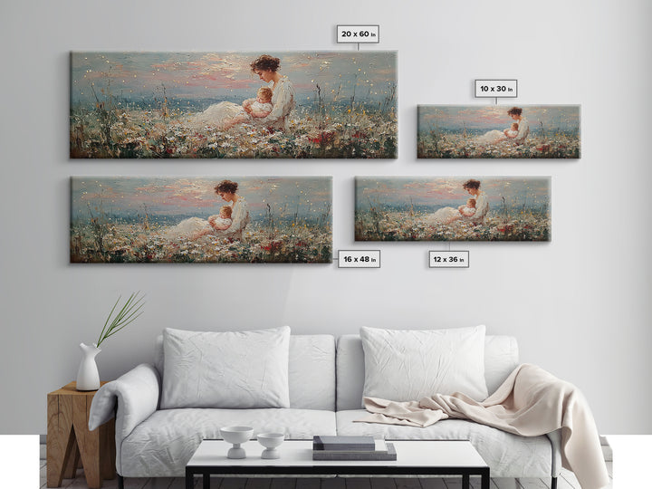 Mother And Baby Wildflower Meadow Wall Art, Angelic Nursery Decor, Feminine Fine Art Print, Gift For Mom, Living Room Decor