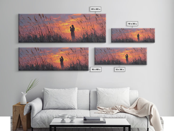 Mother Holding Baby At Rose Sunset Framed Canvas Print, Romantic Nursery Wall Art, Calming Bedroom Decor, Gift For Her And Mom