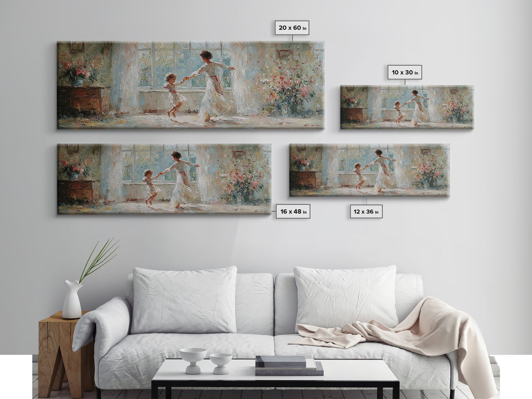 Mother And Daughter Dancing In White Dress Wall Art, Floral Window Interior, Feminine Wall Decor, Fine Art Print, Bedroom Decor