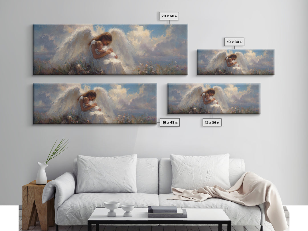 Guardian Angel Mother Kissing Baby In Wildflower Meadow Canvas Print, Spiritual Wall Art, Nursery Decor, Angel Gift For Mom