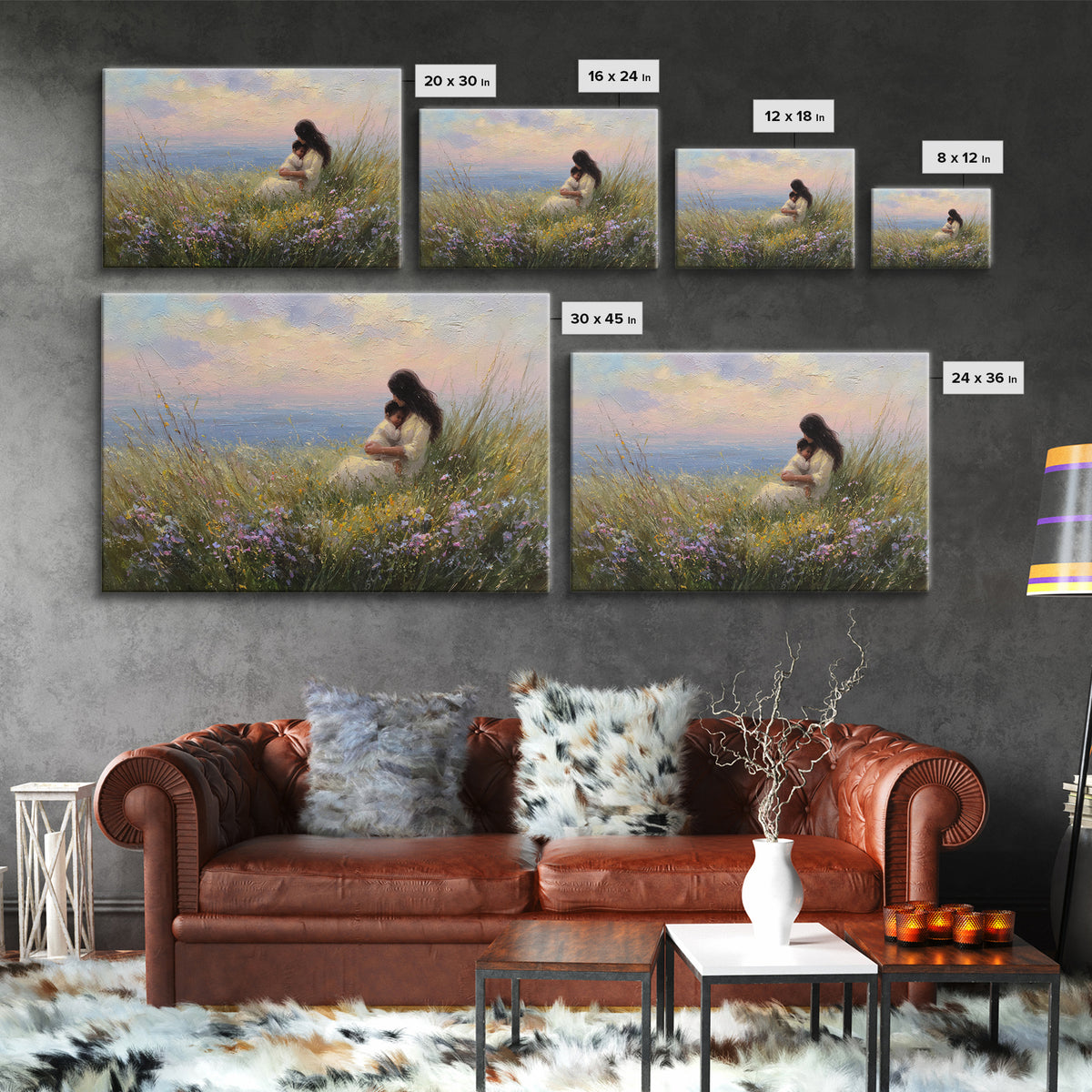 Mother And Baby By Ocean Sunset Canvas Print, Coastal Wall Art, Seascape Decor, Nursery Wall Art, Gift For Mom, Beach House